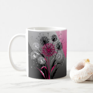 Pink, White Black Dandelions Coffee Mug