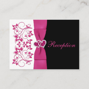 Pink, White, Black Floral Wedding Reception Card