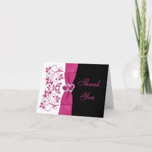 Pink, White, Black Floral Wedding Thank You Card
