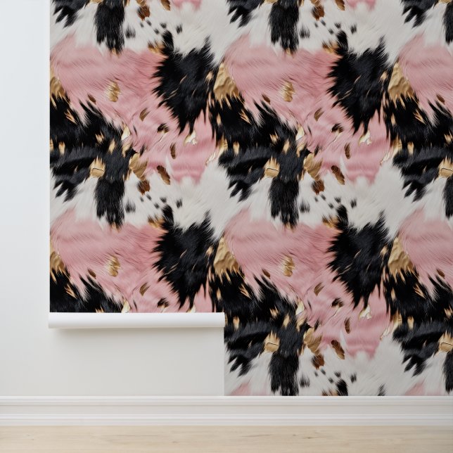 Pink White Black Gold Black Cowhide Wallpaper (Application)