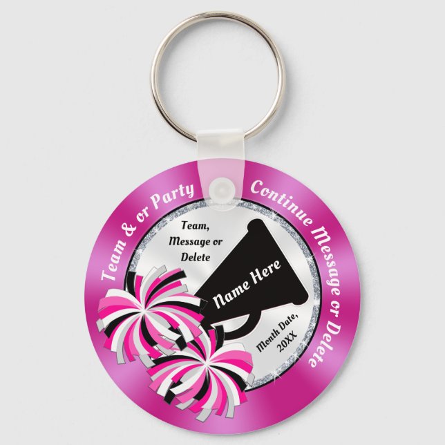 Pink, White, Black Personalised Cheer Keychains (Front)