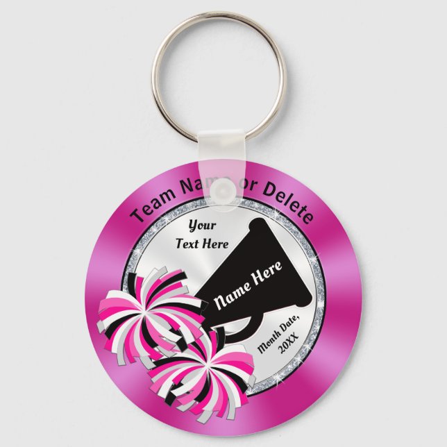 Pink, White, Black Personalised Cheer Keychains (Front)