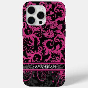Pink White Black Personalised Damask iPhone iPhone 15 Pro Max Case