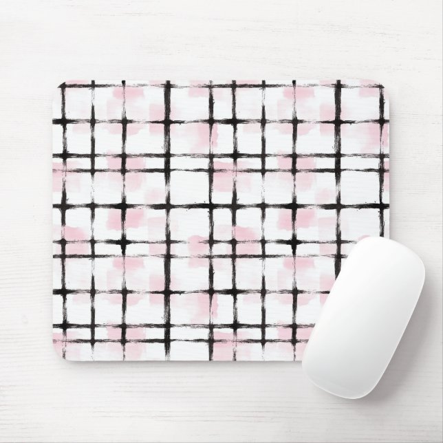 Pink White Black Stripes Mouse Mat (With Mouse)
