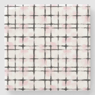 Pink White Black Stripes Stone Coaster