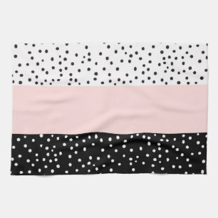 Pink white black watercolor polka dots tea towel