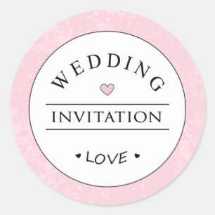 Pink White Black Wedding Invitation Round Label