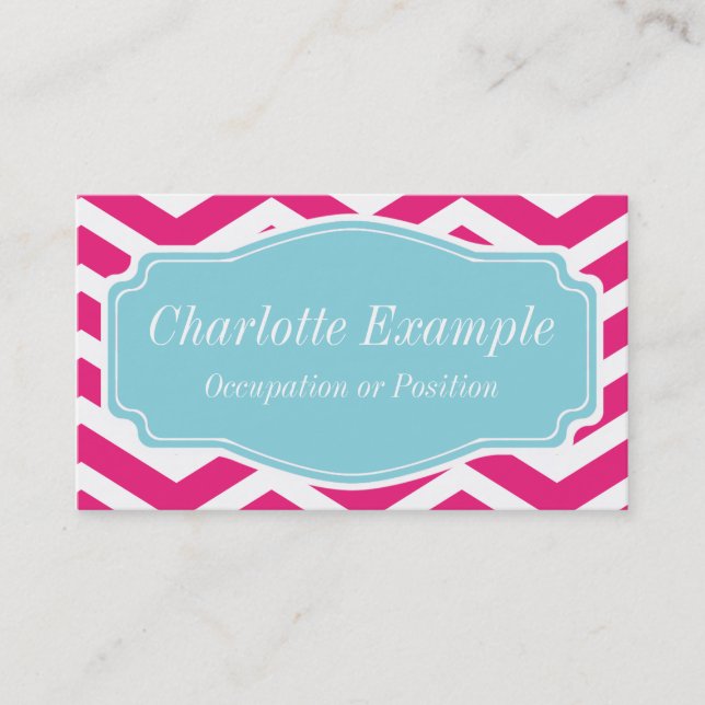 Pink White Blue Chevron Personal Business Card (Front)