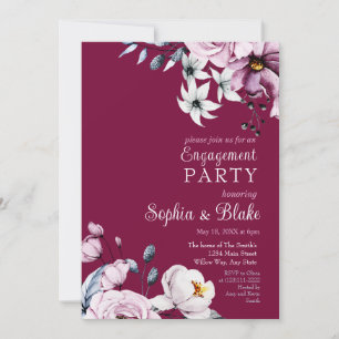 Pink, White & Blue Floral Pink Engagement Party Invitation