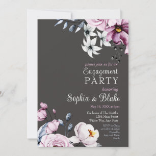 Pink, White & Blue Floral   Slate Engagement Party Invitation