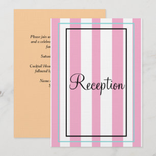 Pink White Blue Monogram Stripes Reception Invitation