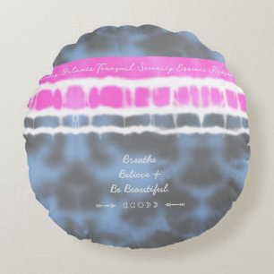 Pink white & Blue Tie dye Twist Sway in Style Round Cushion