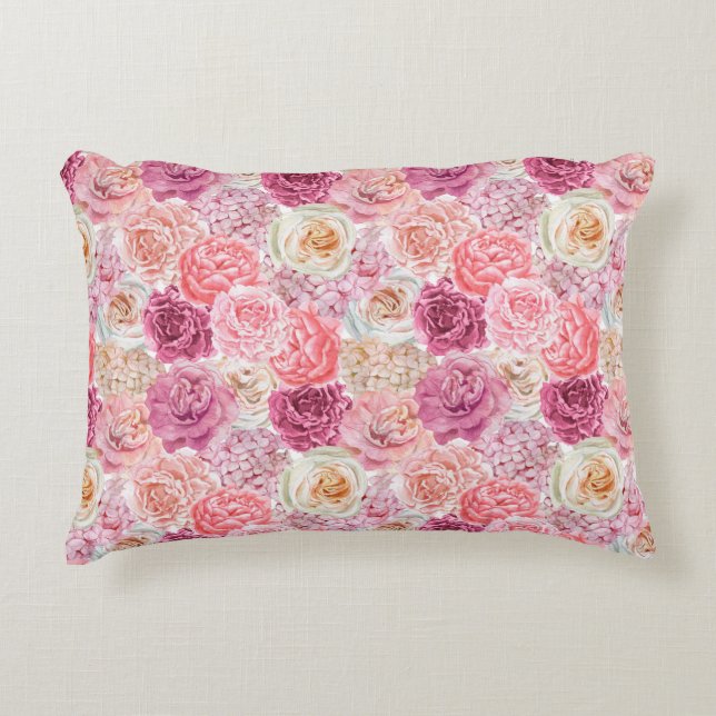 Pink White Blush Pink Magenta Floral Flowers Decorative Cushion (Front)