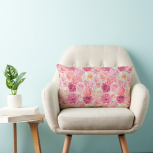Pink White Blush Pink Magenta Floral Flowers  Lumbar Cushion