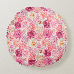 Pink White Blush Pink Magenta Floral Flowers Round Cushion