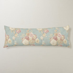 Pink White Blush Roses on Blue Background Body Cushion
