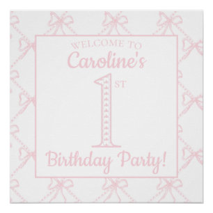 Pink & White Bow, Grandmillenial Birthday Poster