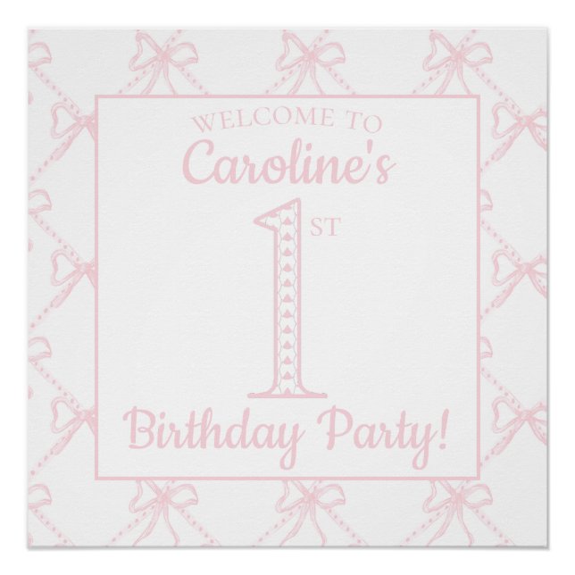 Pink & White Bow, Grandmillenial Birthday Poster (Front)