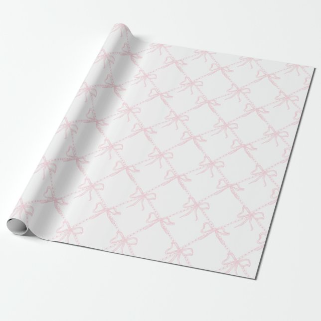 Pink & White Bow, Grandmillenial Pink Coquette Wrapping Paper (Unrolled)