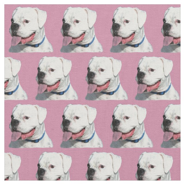 Pink White boxer dog craft cotton fabric (Close Up)