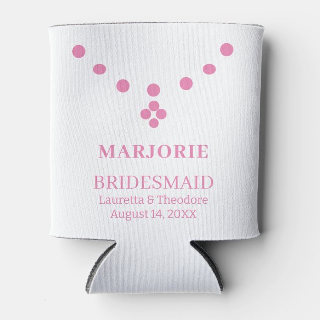 Pink & White Bridesmaid Gift Personalised Can Cooler (Front)