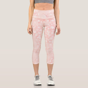 Pink white bubbles polka dots capri leggings
