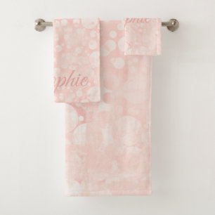 Pink white bubbles polka dots girly bath towel set