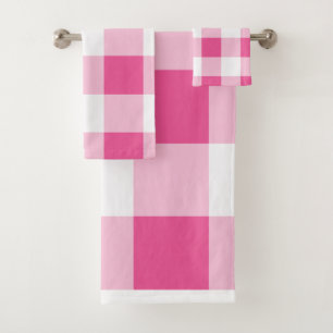 Pink White Buffalo Check Bath Towel Set