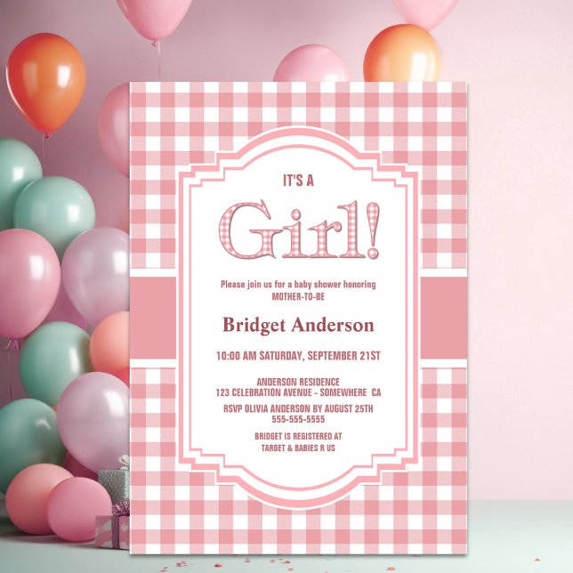 Pink White Buffalo Plaid Baby Shower Invitation (Creator Uploaded)