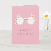 Pink White Bunny Ears Glasses Smile Birthday