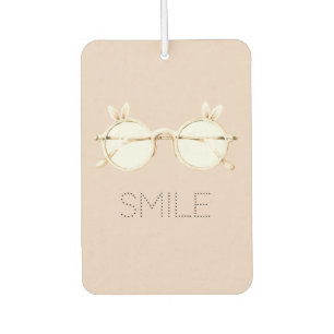Pink White Bunny Ears Glasses Smile Car Air Freshener