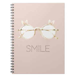 Pink White Bunny Ears Glasses Smile Notebook