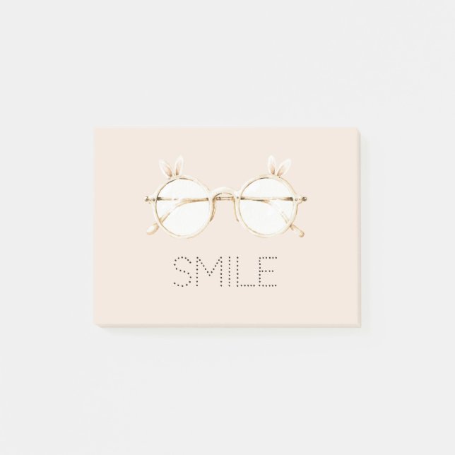 Pink White Bunny Ears Glasses Smile Post-it Notes (Front)