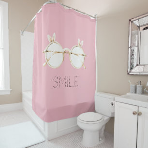 Pink White Bunny Ears Glasses Smile Shower Curtain