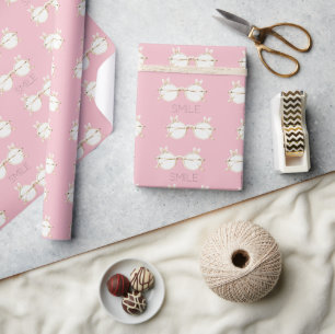 Pink White Bunny Ears Glasses Smile Wrapping Paper