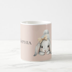 Pink White Bunny Peach Bow Coffee Mug
