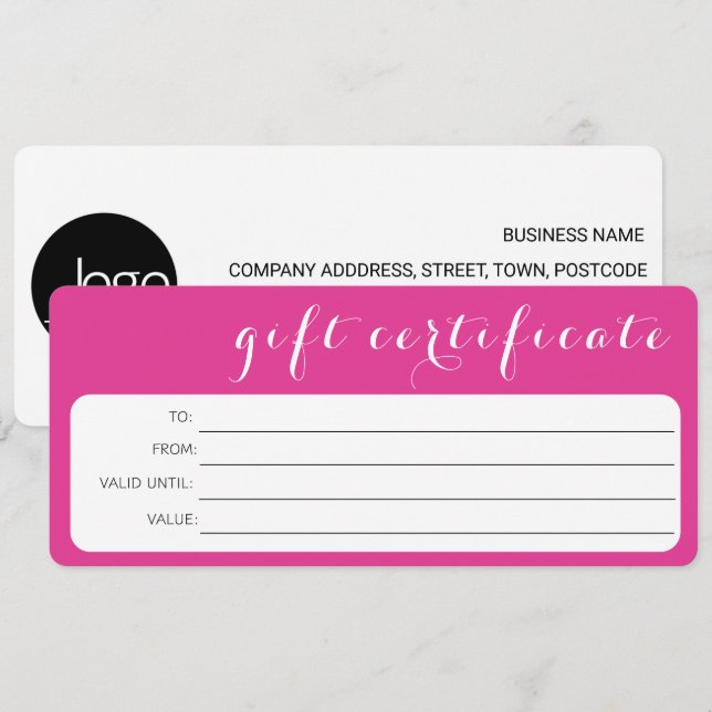 PINK WHITE BUSINESS LOGO COMPANY GIFT CERTIFICATE (Front/Back)