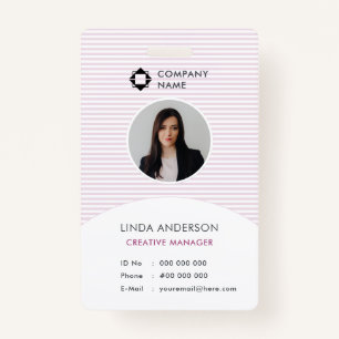 Pink White Business Logo Employee Photo Id Striped ID Badge