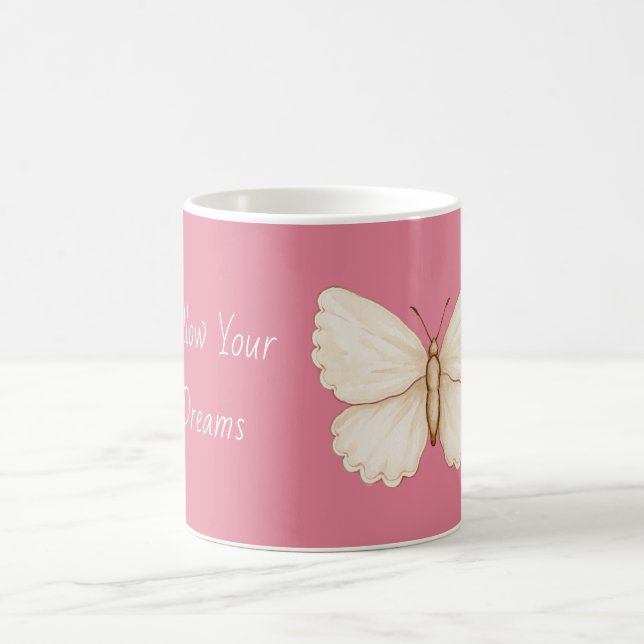 Pink White Butterfly Dreams Coffee Mug (Center)