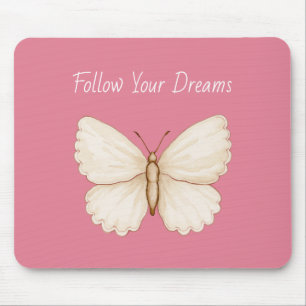 Pink White Butterfly Dreams Mouse Mat