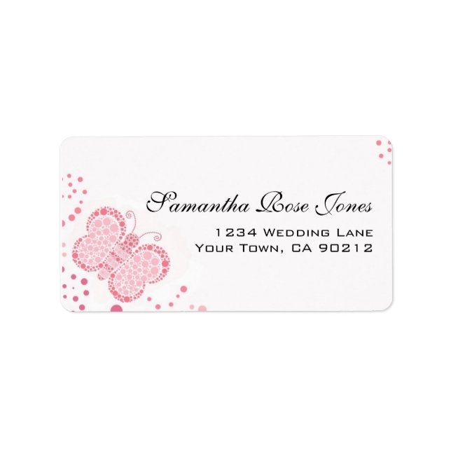 Pink & White Butterfly Pointillism Custom Address Label (Front)
