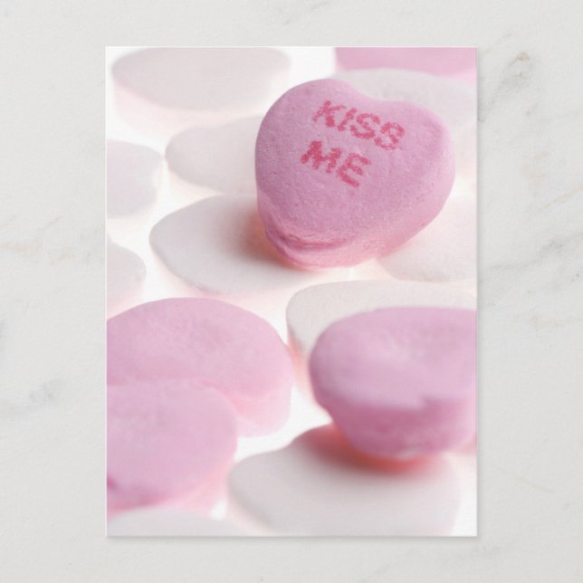 Pink & White Candy Hearts Kiss Me Heart Template Postcard (Front)