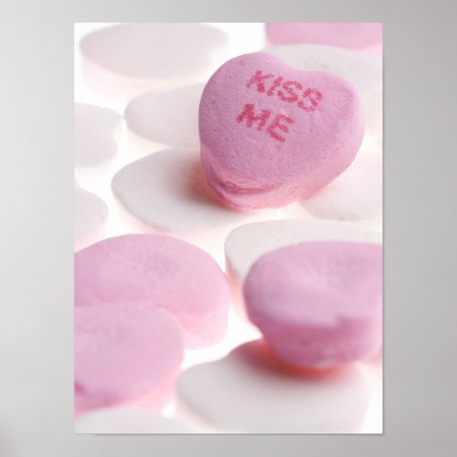 Pink & White Candy Hearts Kiss Me Heart Template Poster (Front)