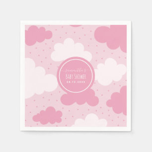 Pink & White Cartoon Clouds Girl Baby Shower Cute  Napkin