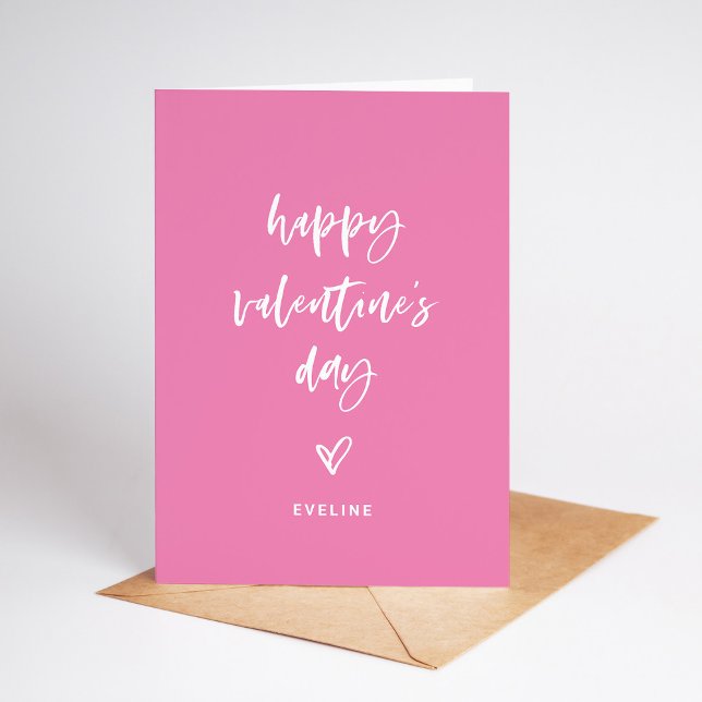 Pink | White Casual Script and Heart Valentine Holiday Card (A simple and modern Valentine's Day card with casual script and a heart)