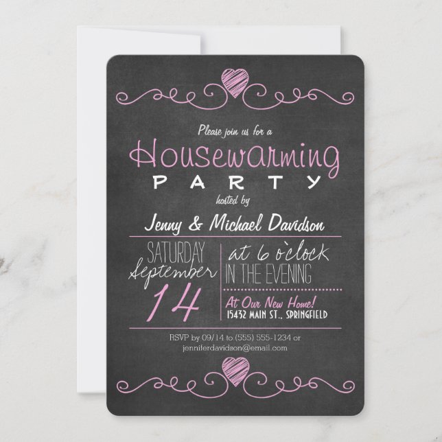 Pink & White Chalkboard Housewarming Party Invitation (Front)