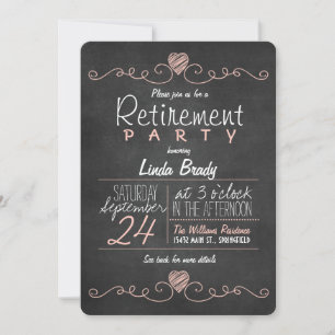 Pink & White Chalkboard Retirement Party Invitation