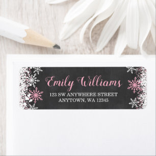Pink White Chalkboard Snowflake Return Address