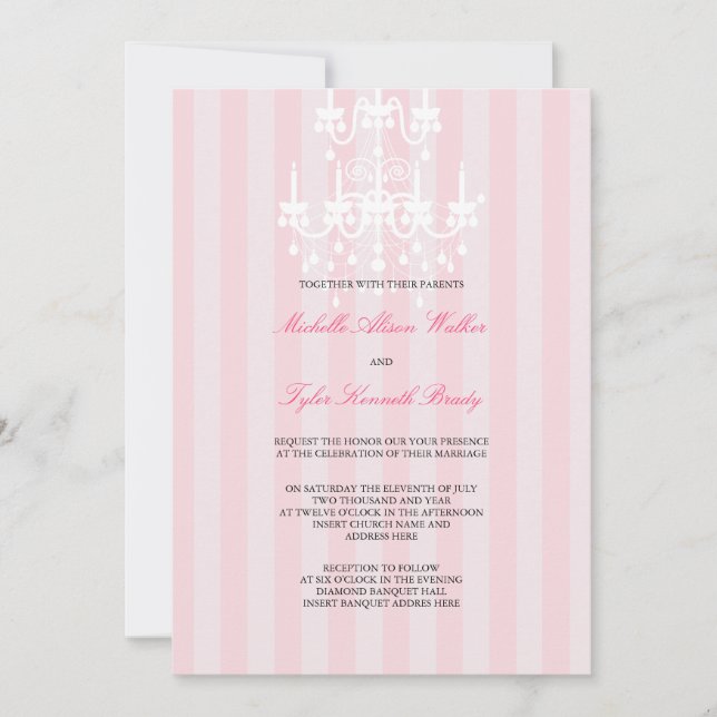 Pink & White Chandelier Stripes Invitation (Front)