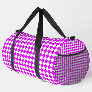 Pink White Checker Diamond Pattern Large Duffle Bag